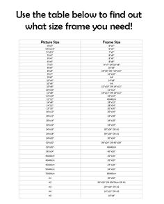 the table below to find out what size frame you need