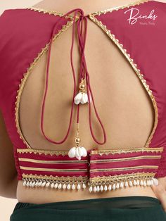 Stunning Ishika sleeveless saree blouse in rani pink, perfect for parties with deep sweetheart neck, gota patti, and chic back cutout. Basic Blouse Designs, Sleeveless Saree Blouse, Sleeveless Saree, Sleeveless Blouse Saree, Saree Accessories, Rani Pink, Saree Blouse Neck Designs