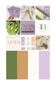 the color scheme is purple, green and white