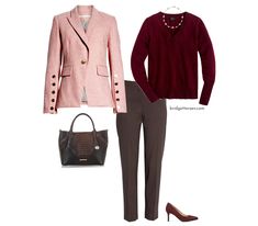 How to Wear Brown Pants - Bridgette Raes Style Group Blazer Outfits For Women Casual, Tan Ideas, Brown Blazer Outfit, Burgundy Colour, Career Outfits