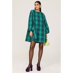 Green plaid (100% Polyester). Shift. Long sleeves. Crew neck. Back zipper closure. 36" from shoulder to hemline. Imported. Printed Tights, Kate Spade Dress, Kate Spade Dresses, Rent The Runway, Dress Cuts, Green Plaid, Fall Winter Outfits, Swing Dress, Kate Spade New York