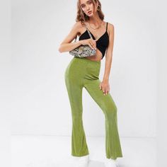 Zaful High Rise Bell Bottom Party Pants - Light Green, Size M New In Bag. Pants Type: Pull On Pants Fit Type: Skinny Length: Normal Closure Type: Elastic Waist Material: Polyester,Polyurethane Material Stretch: High Stretch Pattern Type: Solid Color Waist Type: High Bundle & Save Approx Measurements: Length 41” Inseam 32” Rise 91/2” Approx Stretch In Band- It’s Very Flexible Waist 13” Unstretched/15-16”Stretched A8-269 Casual High Waist Leggings For Party, Casual High Waist Party Leggings, Casual High-waist Party Leggings, Casual High Waist Party Bottoms, Casual High-waist Party Bottoms, Spring Party High-waisted Leggings, Trendy Leggings For Party, Summer Full-length Bottoms For Night Out, Trendy Summer Pants For Night Out