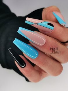 Bluenails #naildesign #nail ideas #coffinnails Sassy Nails, Blue Acrylic Nails, Long Acrylic Nails Coffin, Acrylic Nails Coffin, Coffin Nails Designs, Fancy Nails, Dope Nails, Nail Polishes