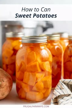 jars filled with sweet potatoes sitting on top of a counter