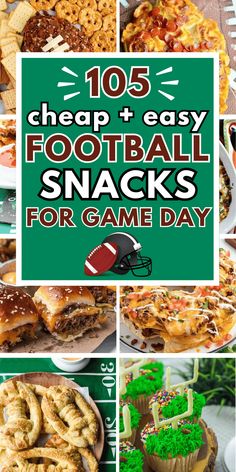 The best football snacks for a crowd! Simple inexpensive gameday recipes for football season that will feed a crowd cheap. Easy football themed appetizers, desserts, and make ahead snacks, perfect for game day tailgate snacks and football party food. Game day snacks, football snacks crockpot, football snacks dessert, football snacks kids, quick and easy football party food, football party snacks, football game snacks, football tailgate party food, Super Bowl snacks, football party menu ideas Simple Football Snacks, Football Birthday Snack Ideas, Easy Appetizers Football Game, Easy Sunday Football Snacks, Easy Finger Foods For Football Party, Game Day Eats Football Food, Recipes For Football Parties, Foods For Football Game, Football Tailgate Party Food