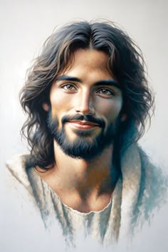 a painting of jesus with long hair and beard