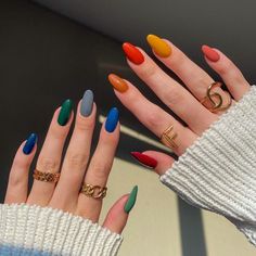 Nails And Rings, Nail Portfolio, Multicolored Nails, Nagellack Trends, October Nails, Fire Nails, روتين العناية بالبشرة, Funky Nails, Pretty Acrylic Nails