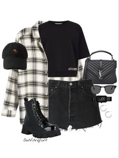 Outfits With Black Denim Shorts, Black Ripped Shorts Outfit, Flannel Outfits Shorts, Oversized Shirt And Shorts Outfit, Black Shorts Outfit Ideas, Shorts And Flannel Outfit, Ripped Denim Shorts Outfit, Ripped Shorts Outfit