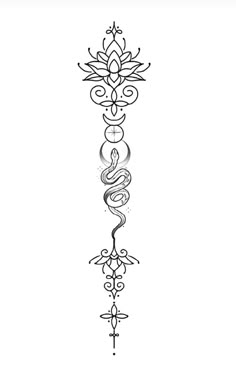 a line drawing of an ornate design with swirls and leaves on it's side