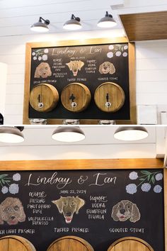 a chalk board with wine barrels on it