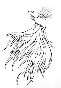 a black and white drawing of a woman with her hair blowing in the wind,