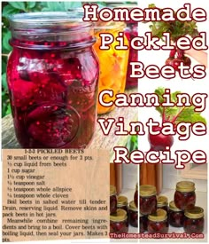 homemade pickled beets canning vintage recipe in a mason jar with text overlay