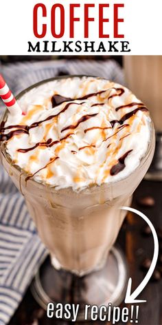 a close up of a drink in a glass with whipped cream and caramel on top