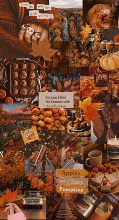 a collage of autumn images and pumpkins