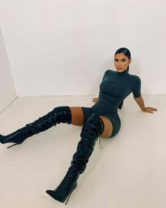 Thigh High Leather Boots Outfit, High Leather Boots Outfit, Kardashian Closet, Aaliyah Ceilia, Kim Kardashian Closet, Thigh High Leather Boots, Leather Boots Outfit, Aaliyah Style, Black Thigh High