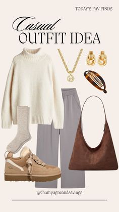 Wondering how to style an Ugg sneakers outfit? Try this cozy casual outfit idea with an oversized sweater, wide leg sweatpants and brown suede hobo bag! Perfect for everything from school drop off to running errands, just throw on a jacket for a perfect women’s winter outfit idea! Instagram Recreate, Wide Leg Sweatpants Outfit, Suede Hobo Bag, Sneakers Outfit Summer, Casual Outfit Idea, Ugg Sneakers, Trendy Womens Shoes, Sweatpants Outfit, Wide Leg Sweatpants