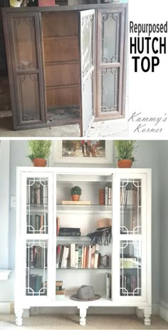 an old hutch turned into a bookcase