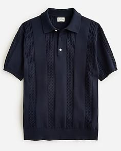 J.Crew: Short-sleeve Heritage Cotton Tipped Sweater-polo For Men Sepatu Loafers Pria, Best Sweaters, Old Money Fashion, Short Sleeve Sweater Cardigan, Money Fashion, Cable Knit Sweater Cardigan, Sweaters For Men