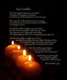 four candles with the words four candles written in white on them and lit from behind