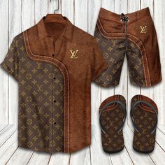 Lv Flip Flops, Hawaii Shirts, Casual Dating, Hawaiian Beach, Sun Beach, African Men Fashion, Lv Monogram, Beach Shirt, Color Mix