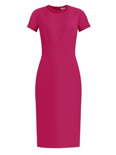 fuchsia sheath dress with sleeves Elegant Pink Midi Dress For Daywear, Formal Pink Midi Dress With Straight Neckline, Elegant Fitted Daywear Dresses, Elegant Fitted Dresses For Daywear, Classic Fitted Pink Midi Dress, Elegant Pink Midi Dress With Straight Neckline, Elegant Pink Sheath Midi Dress, Sheath Dress With Sleeves, Dresses Professional