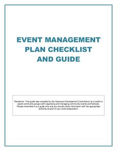 the event management plan checklist and guide is shown in blue text on a white background