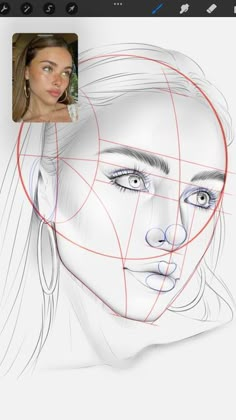 a woman's face is shown with the lines drawn on it and in front of her