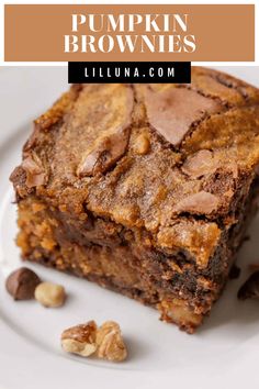 pumpkin brownies on a plate with nuts