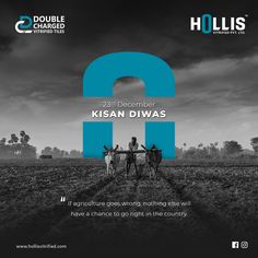 the poster for kisan diwas is shown in black and white, with an image of