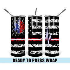 two black and white tumblers with red, white, and blue stars on them