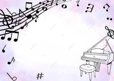 a drawing of a piano and musical notes