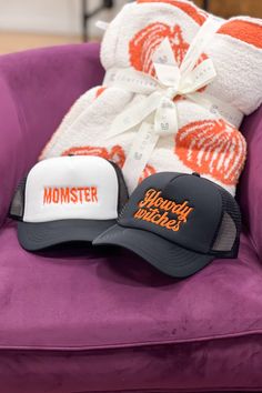 Unleash your inner momster in this one-of-a-kind trucker hat. Perfect for Halloween or any day you feel like scaring your kids (in a playful way, of course). Who says being a mom can't be fun?! (Warning: may cause uncontrollable laughter and eye rolls from your children.) Fun Halloween Hats One Size Fits Most, Fun Halloween Hat, Playful Adjustable Hats For Halloween, Cute Halloween Hat, Playful Adjustable Halloween Hats, Playful Trucker Hat With Graphic, Fun Halloween Hats, One Size Fits Most, Cute Halloween Cap Hat, Halloween Trucker Hat