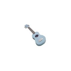 a small blue ukulele on a white background