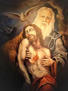 an image of jesus holding the body of christ