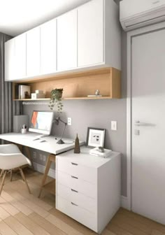 a white desk and chair in a room