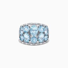 Effy Aquarius 14k White Gold Aquamarine and Diamond Ring Luxury Multi-stone White Gold Topaz Ring, Luxury White Gold Multi-stone Topaz Ring, Luxury White Gold Topaz Ring With Multi-stone, Luxury Multi-stone Topaz Ring In 14k Gold, Effy Jewelry, White Stone, Aquamarine, Gold Metal, Diamond Ring