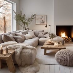 a living room filled with furniture and a fire place