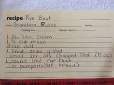 a recipe card with writing on it