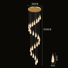 an image of a chandelier with lights hanging from it's sides and measurements