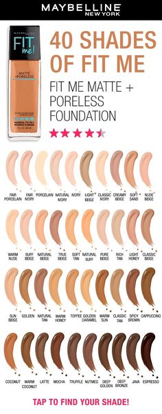 Mabeline Makeup Foundation, Maybelline Fit Me Foundation Shade Chart, Maybelline Fit Me Foundation Shades, Fit Me Foundation Shades, Maybelline Foundation Shades, Foundation Tattoo, Maybelline Highlighter, Maybelline Eyeshadow Palette, Superstay Maybelline