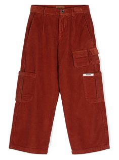 rust brown cotton corduroy belt loops two diagonal pockets to the sides multiple cargo pockets appliqué logo two rear jetted pockets straight leg concealed fly and button fastening Kids Corduroy, Children's Clothing Brand, Versace Sweatshirt, Pants Details, Boys Bottoms, Kenzo Kids, Pants Men, Stella Mccartney Kids, Casual Trousers