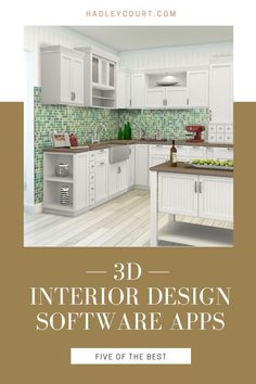 the interior design software app is displayed in front of a white kitchen with green tile