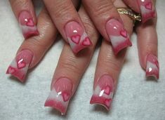 Double French nail art with Hearts for Valentine's Day Dark Blue And Pink Nails, Blue And Pink Nails, 2014 Nails, Ongles Gel Violet, Wide Nails, Heart Nail Designs