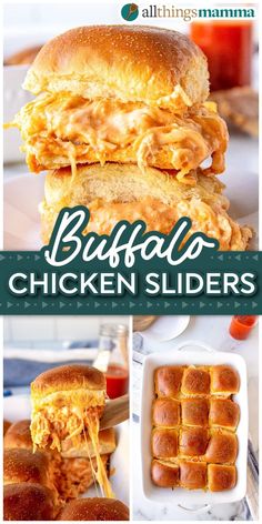 collage image of Easy Buffalo Chicken Sliders. Sliders Recipes Hawaiian Rolls Easy Buffalo Chicken, Buffalo Sliders Hawaiian Rolls, Buffalo Chicken Sliders Hawaiian Rolls, Buffalo Chicken Sliders Crock Pot, Easy Buffalo Chicken Sliders, Roll Sandwiches, Buffalo Chicken Sliders Recipes, College Dinners