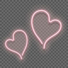 two neon hearts on a dark background, one is pink and the other is white