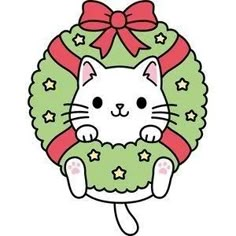 a white cat wearing a wreath with stars on it