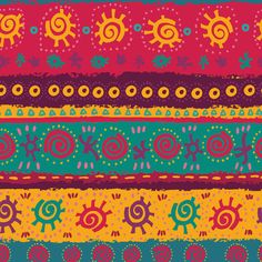 an ethnic style pattern with sun and flowers