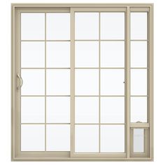 an open sliding glass door on a white background, with the window frame partially closed