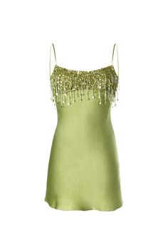 Yasmin Hand Beaded Mini Dress - Chartreuse – ASTA RESORT Marti Gras Dresses, 1920s Dresses Party, Expensive Cocktail Dress, Sequins Mini Dress, Red Going Out Dress, Green Mini Dress Aesthetic, Asta Resort Dress, Strapless Dress Necklace, Embroided Clothes