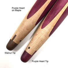 two wooden spoons with purple hearts on them and the words purple heart on maple